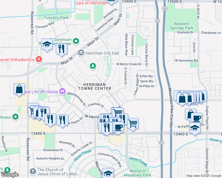 map of restaurants, bars, coffee shops, grocery stores, and more near 13274 Fort Herriman Parkway in Herriman