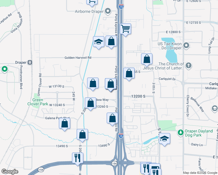 map of restaurants, bars, coffee shops, grocery stores, and more near 54 West 13100 South in Draper