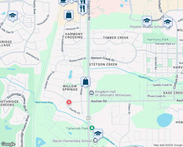 map of restaurants, bars, coffee shops, grocery stores, and more near 2102 Sweetwater Creek Drive in Fort Collins