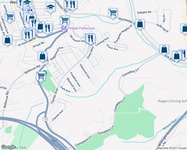 map of restaurants, bars, coffee shops, grocery stores, and more near 97 Beechmont Avenue in Pittsburgh
