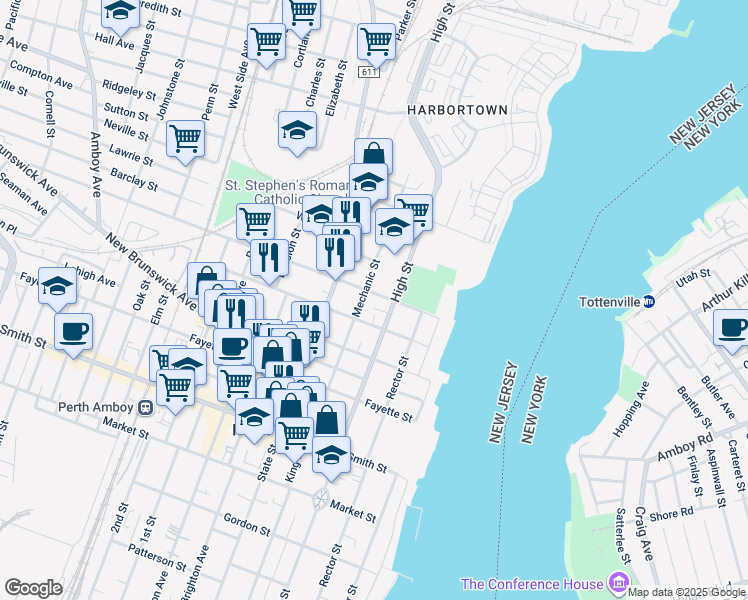 map of restaurants, bars, coffee shops, grocery stores, and more near 446 Mechanic Street in Perth Amboy