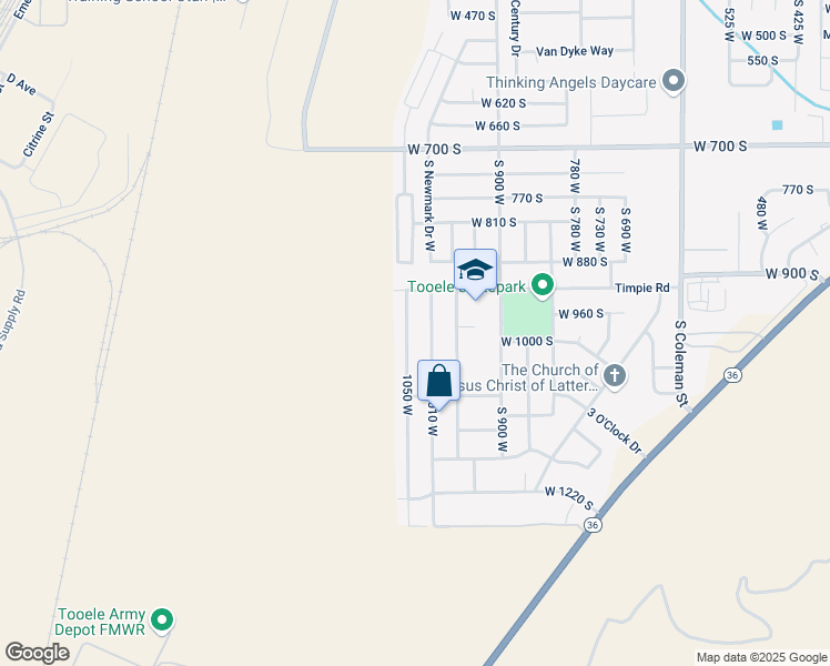 map of restaurants, bars, coffee shops, grocery stores, and more near 977 1050 West in Tooele