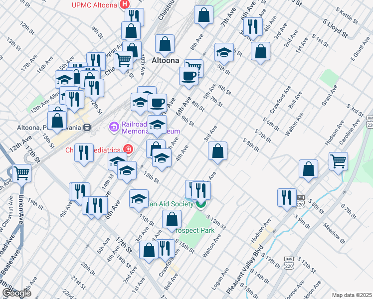 map of restaurants, bars, coffee shops, grocery stores, and more near 1000-02 4th Avenue in Altoona