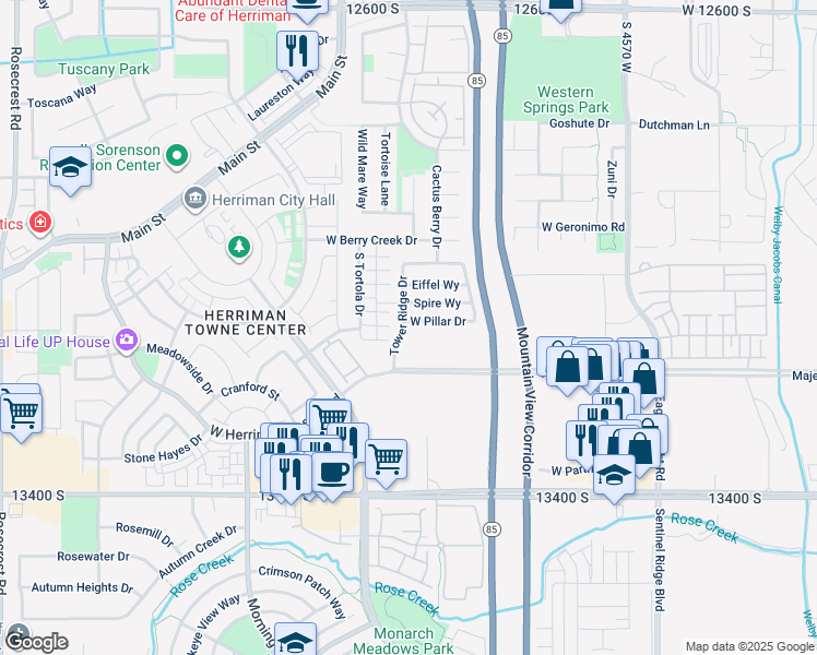 map of restaurants, bars, coffee shops, grocery stores, and more near 4933 West Pillar Drive in Riverton