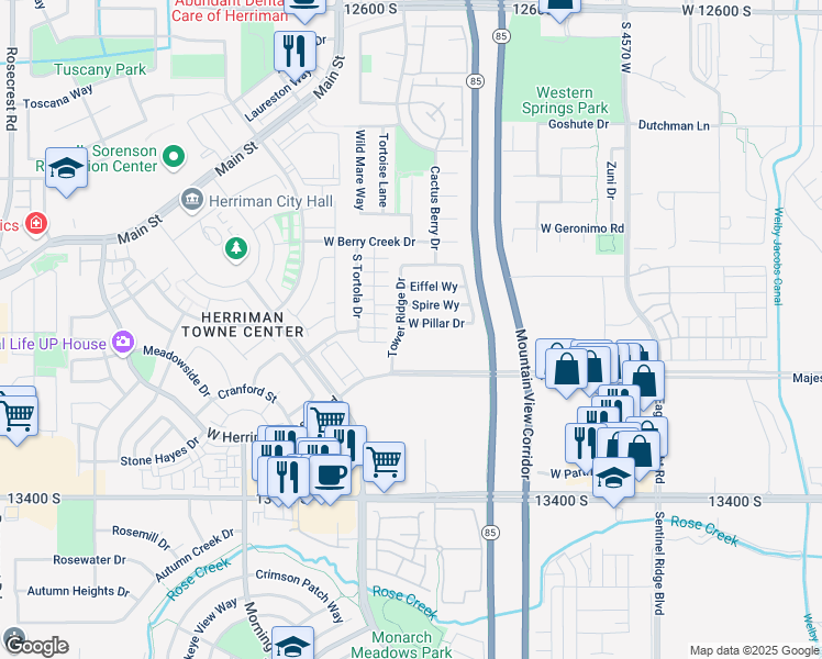 map of restaurants, bars, coffee shops, grocery stores, and more near 4923 West Pillar Drive in Riverton