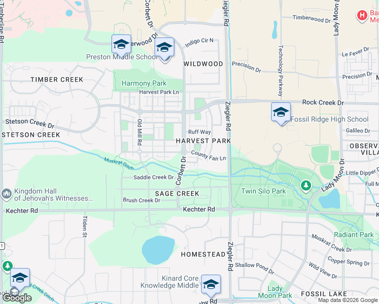 map of restaurants, bars, coffee shops, grocery stores, and more near 2839 Amber Waves Lane in Fort Collins