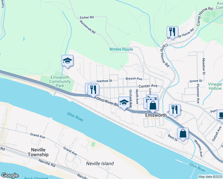 map of restaurants, bars, coffee shops, grocery stores, and more near 211 Allegheny Avenue in Pittsburgh