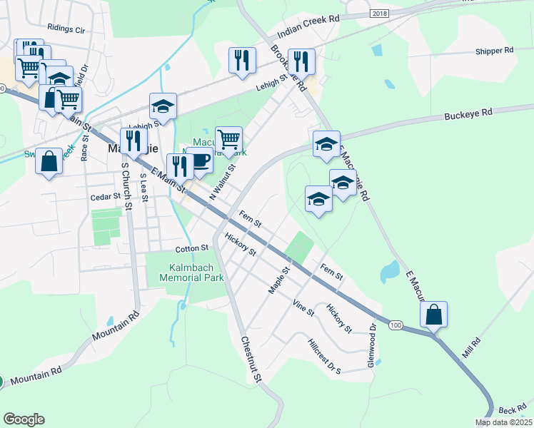 map of restaurants, bars, coffee shops, grocery stores, and more near 41 North Sycamore Street in Macungie