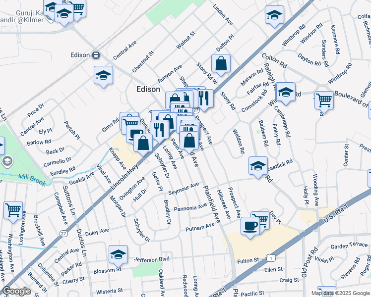 map of restaurants, bars, coffee shops, grocery stores, and more near 252 Plainfield Avenue in Edison