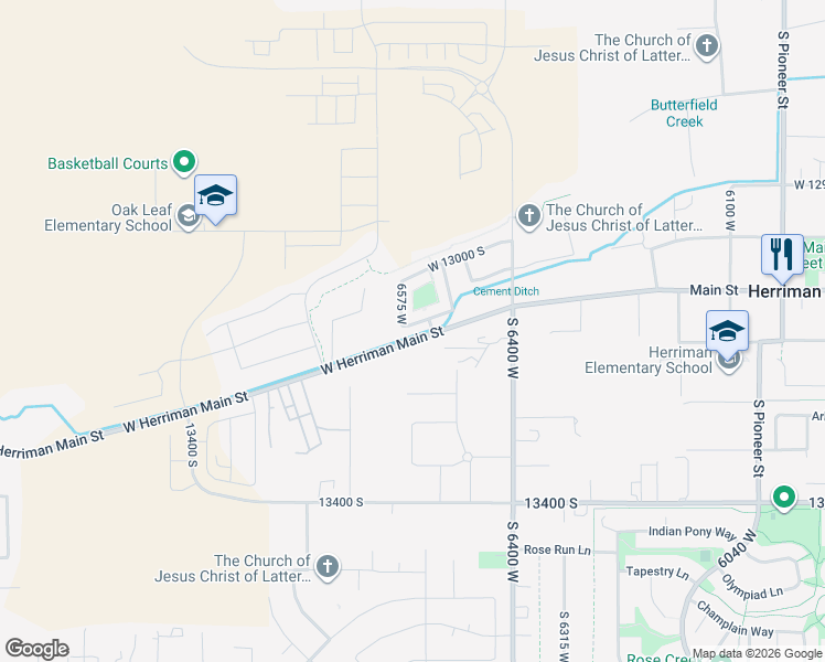 map of restaurants, bars, coffee shops, grocery stores, and more near 6563 Peacemaker Way in Herriman