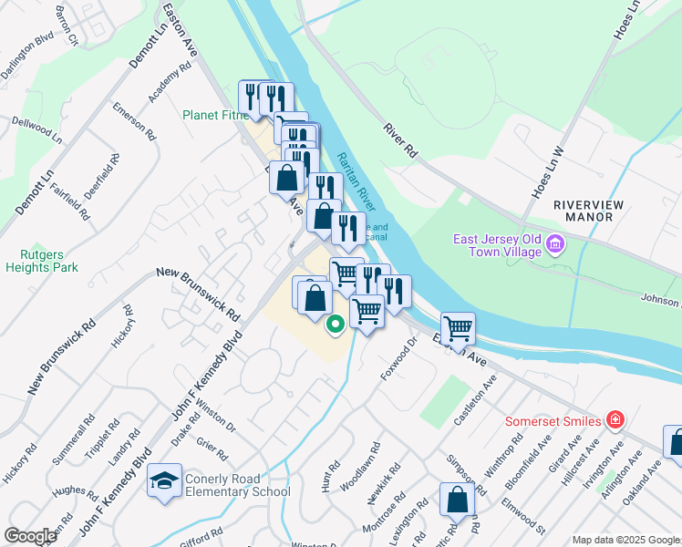 map of restaurants, bars, coffee shops, grocery stores, and more near 940 Easton Avenue in Franklin Township
