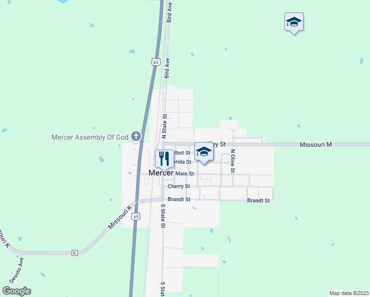 map of restaurants, bars, coffee shops, grocery stores, and more near 14253 North Bay Street in Mercer