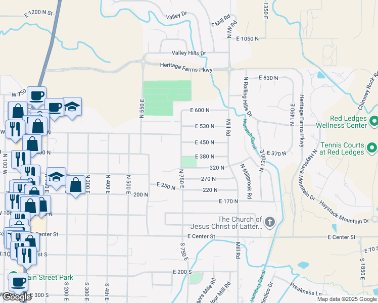 map of restaurants, bars, coffee shops, grocery stores, and more near 801 East 380 North in Heber City