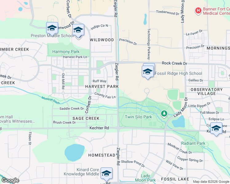 map of restaurants, bars, coffee shops, grocery stores, and more near 5339 Cornerstone Drive in Fort Collins