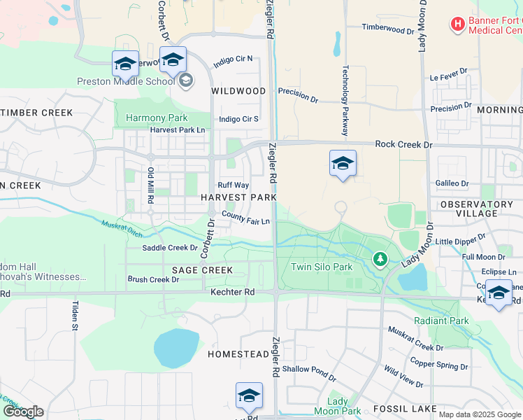 map of restaurants, bars, coffee shops, grocery stores, and more near 5339 Cornerstone Drive in Fort Collins
