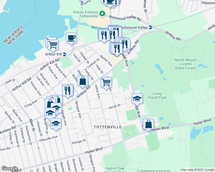 map of restaurants, bars, coffee shops, grocery stores, and more near 37 Bedell Avenue in Staten Island