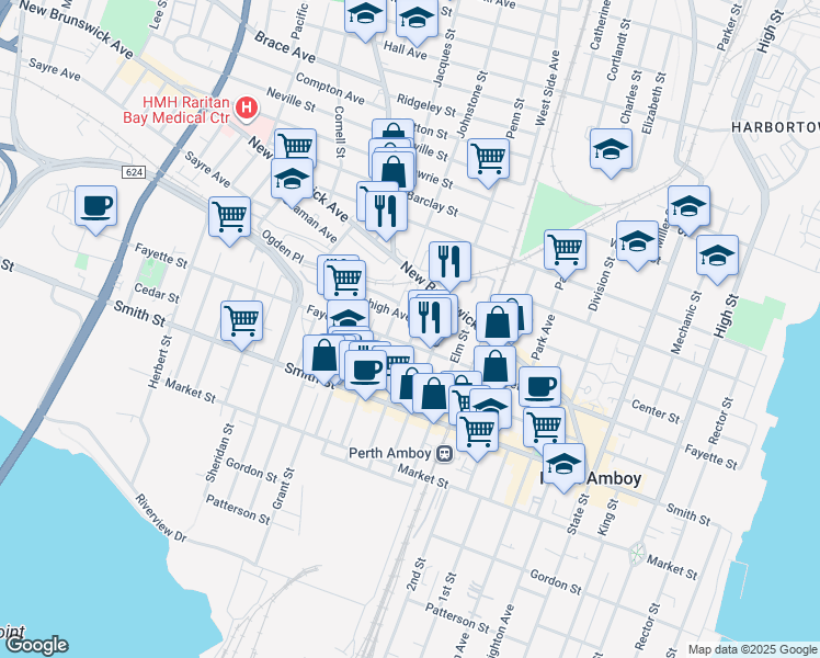map of restaurants, bars, coffee shops, grocery stores, and more near 376 Stanford Street in Perth Amboy