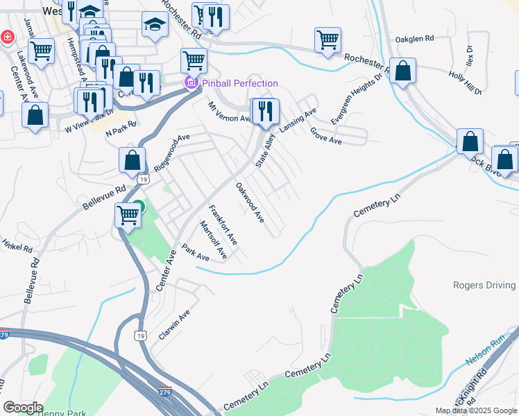 map of restaurants, bars, coffee shops, grocery stores, and more near 97 Beechmont Avenue in Pittsburgh