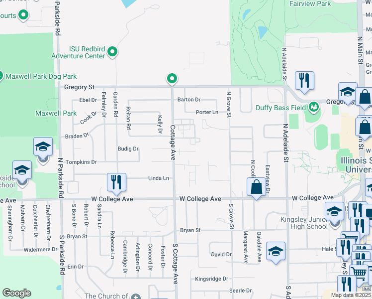 map of restaurants, bars, coffee shops, grocery stores, and more near 212 Cottage Avenue in Normal