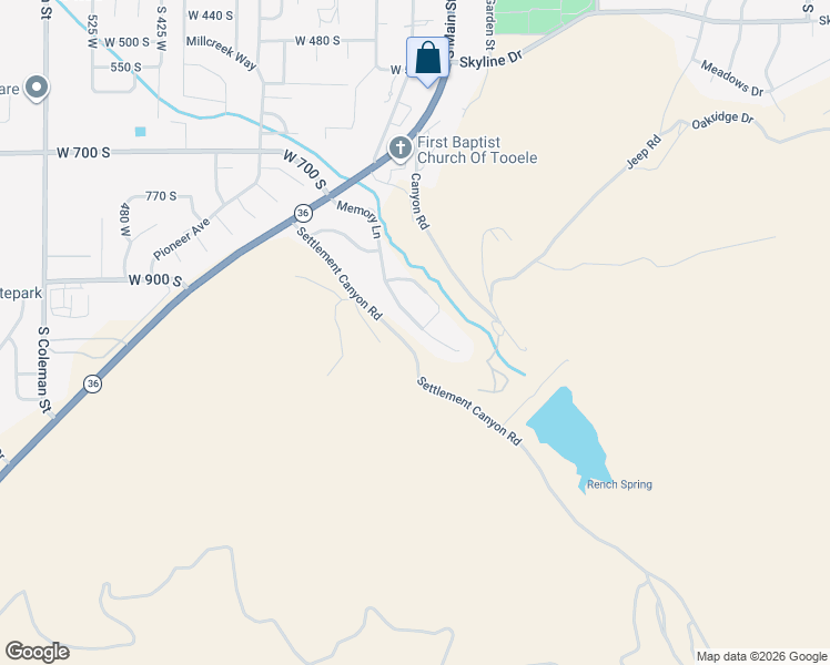 map of restaurants, bars, coffee shops, grocery stores, and more near 45 Memory Lane in Tooele
