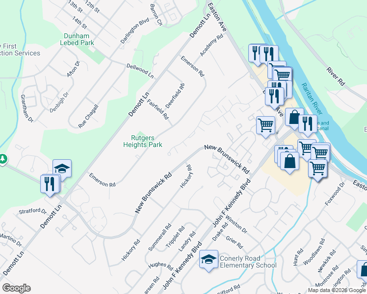 map of restaurants, bars, coffee shops, grocery stores, and more near 1070 Oakcroft Lane in Franklin Township