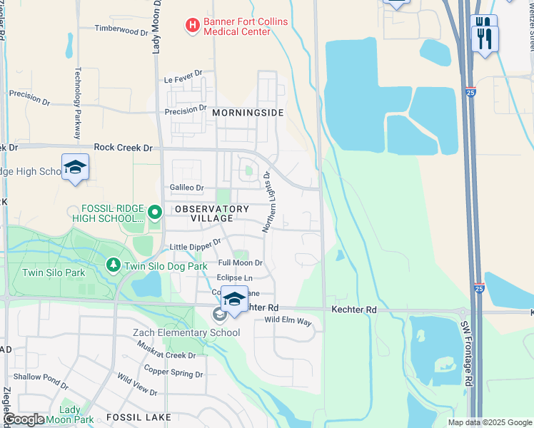 map of restaurants, bars, coffee shops, grocery stores, and more near 5309 Northern Lights Drive in Fort Collins