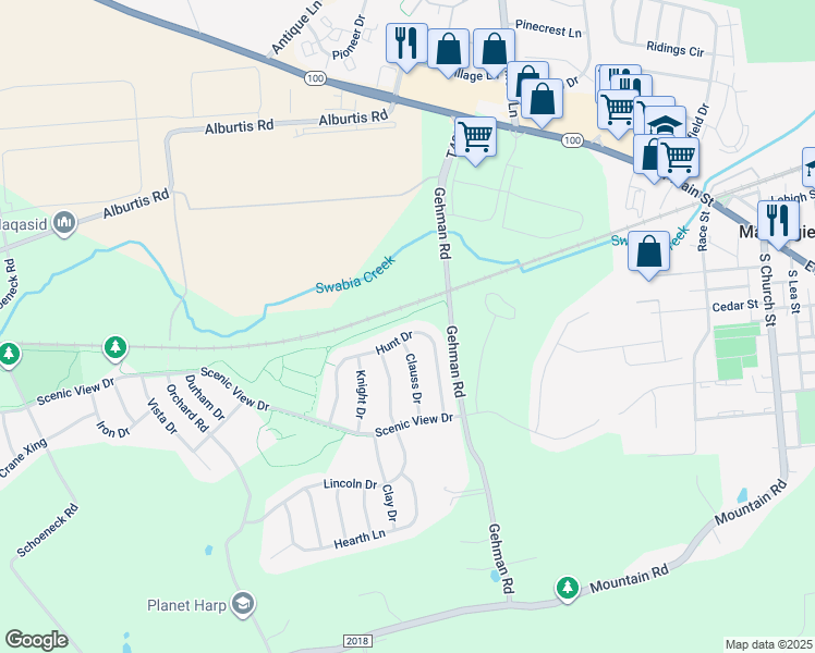 map of restaurants, bars, coffee shops, grocery stores, and more near 6925 Hunt Drive in Macungie