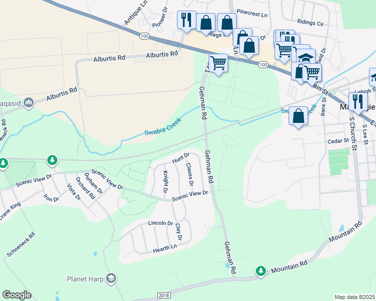 map of restaurants, bars, coffee shops, grocery stores, and more near 6921 Hunt Drive in Macungie