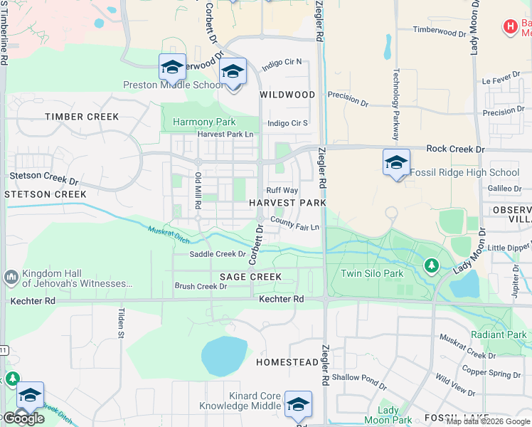 map of restaurants, bars, coffee shops, grocery stores, and more near 2839 Amber Waves Lane in Fort Collins