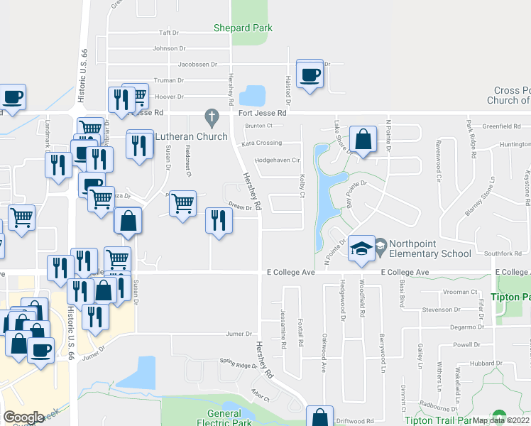 map of restaurants, bars, coffee shops, grocery stores, and more near 7 Kleggstone Circle in Bloomington
