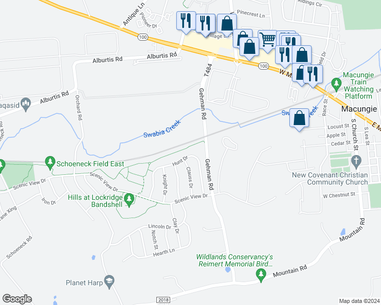 map of restaurants, bars, coffee shops, grocery stores, and more near 6909 Hunt Drive in Macungie