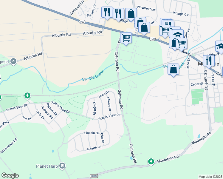 map of restaurants, bars, coffee shops, grocery stores, and more near 6901 Hunt Drive in Macungie
