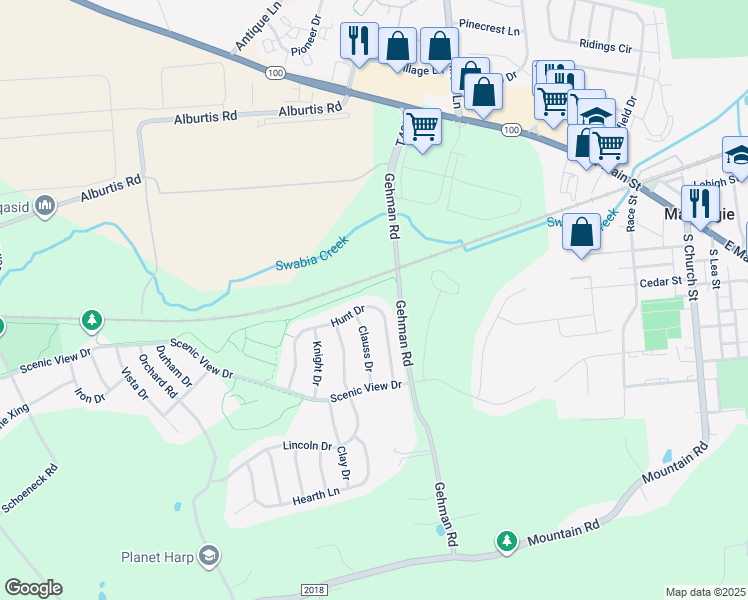 map of restaurants, bars, coffee shops, grocery stores, and more near 6901 Hunt Drive in Macungie