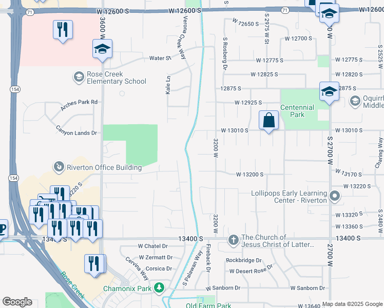 map of restaurants, bars, coffee shops, grocery stores, and more near 3277 West 13120 South in Riverton