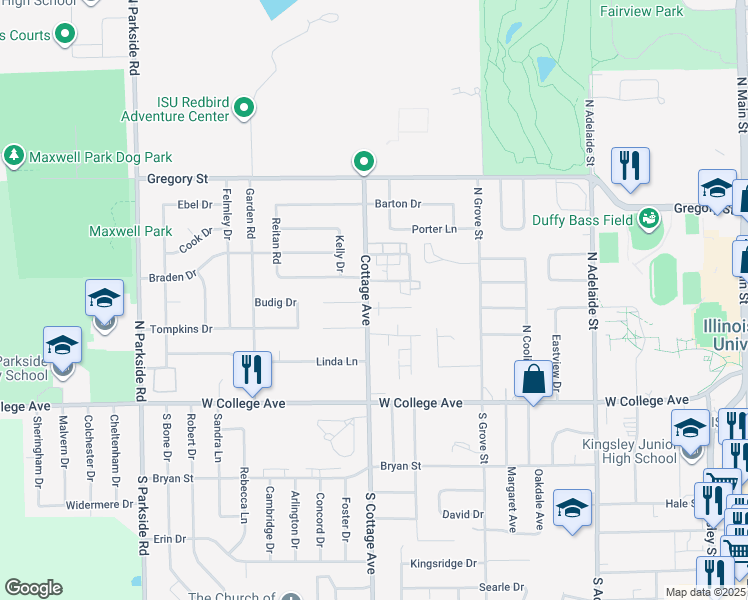 map of restaurants, bars, coffee shops, grocery stores, and more near 216 Cottage Avenue in Normal