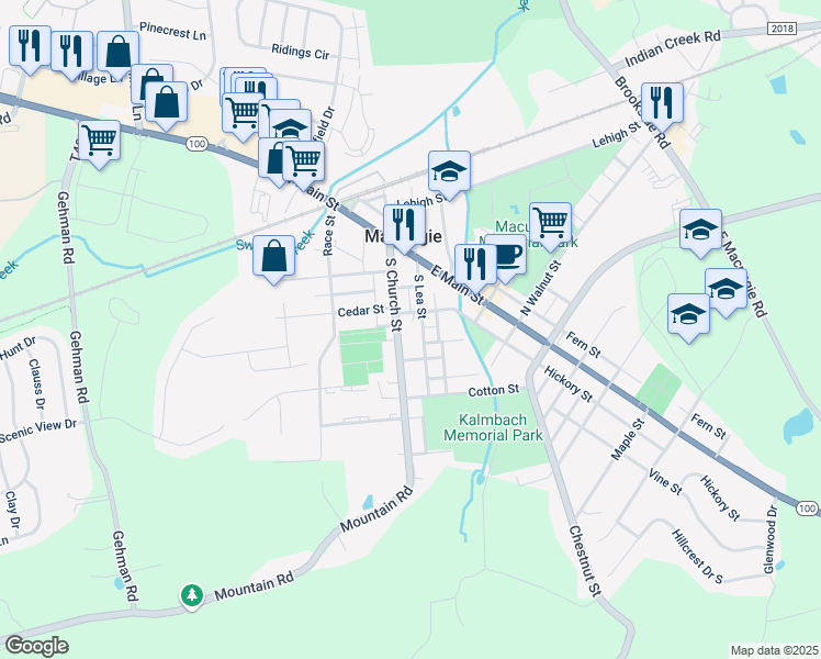 map of restaurants, bars, coffee shops, grocery stores, and more near 69 South Church Street in Macungie