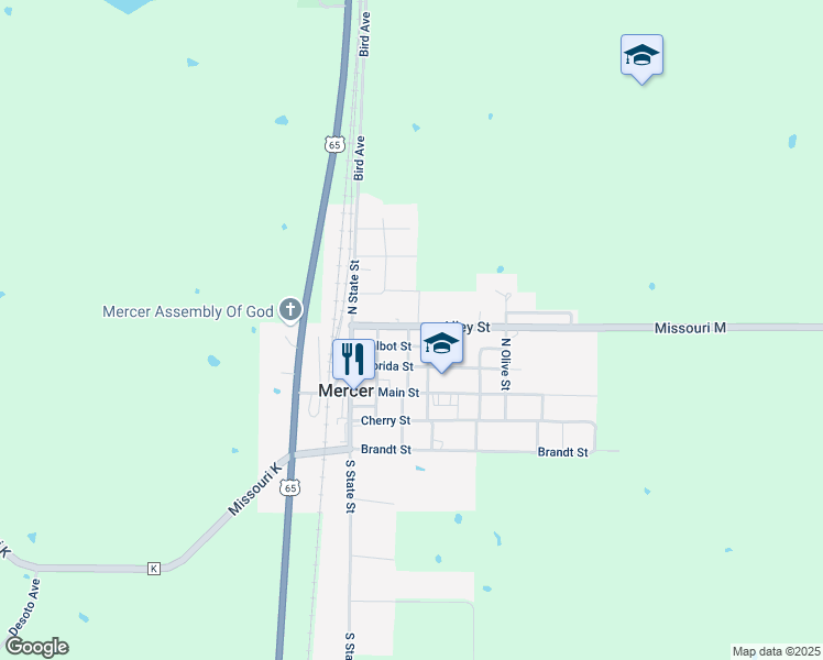 map of restaurants, bars, coffee shops, grocery stores, and more near 14253 North Bay Street in Mercer
