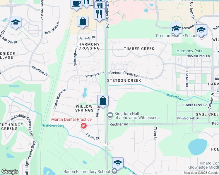 map of restaurants, bars, coffee shops, grocery stores, and more near 2102 Sweetwater Creek Drive in Fort Collins