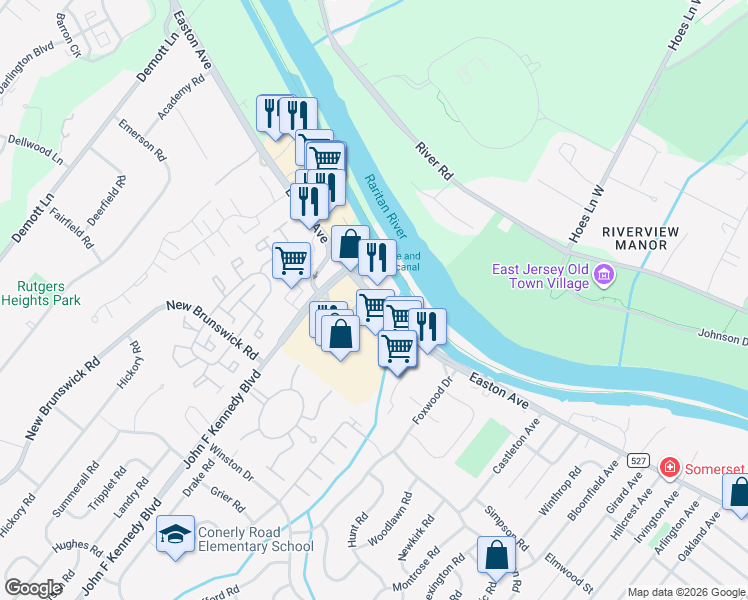 map of restaurants, bars, coffee shops, grocery stores, and more near 940 Easton Avenue in Franklin Township