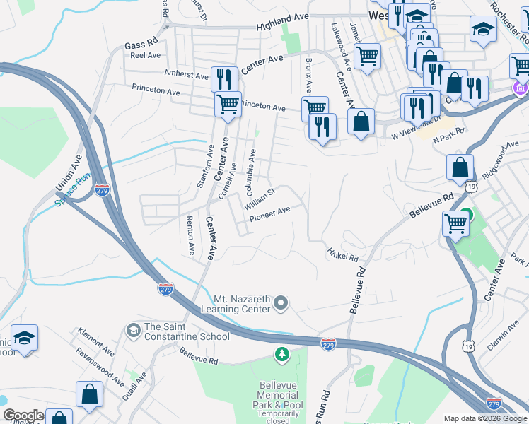 map of restaurants, bars, coffee shops, grocery stores, and more near 22 Pioneer Avenue in Pittsburgh