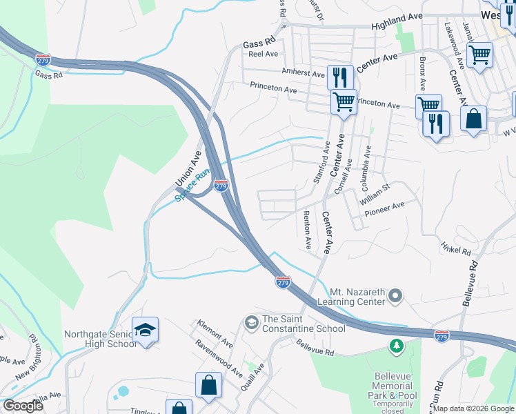 map of restaurants, bars, coffee shops, grocery stores, and more near 420 Stanford Avenue in Pittsburgh
