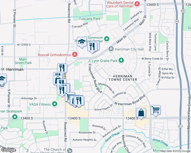 map of restaurants, bars, coffee shops, grocery stores, and more near 13159 South Herriman Rose Boulevard in Herriman