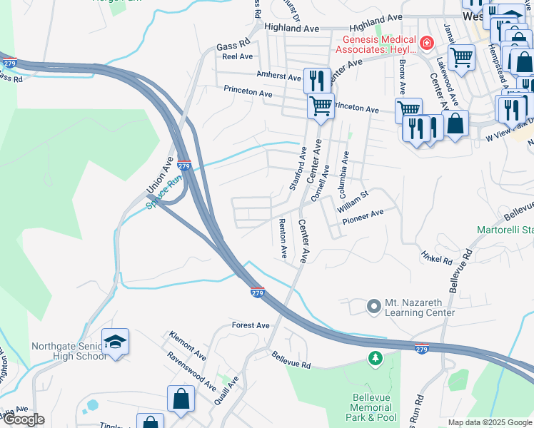 map of restaurants, bars, coffee shops, grocery stores, and more near 400 Stanford Avenue in Pittsburgh