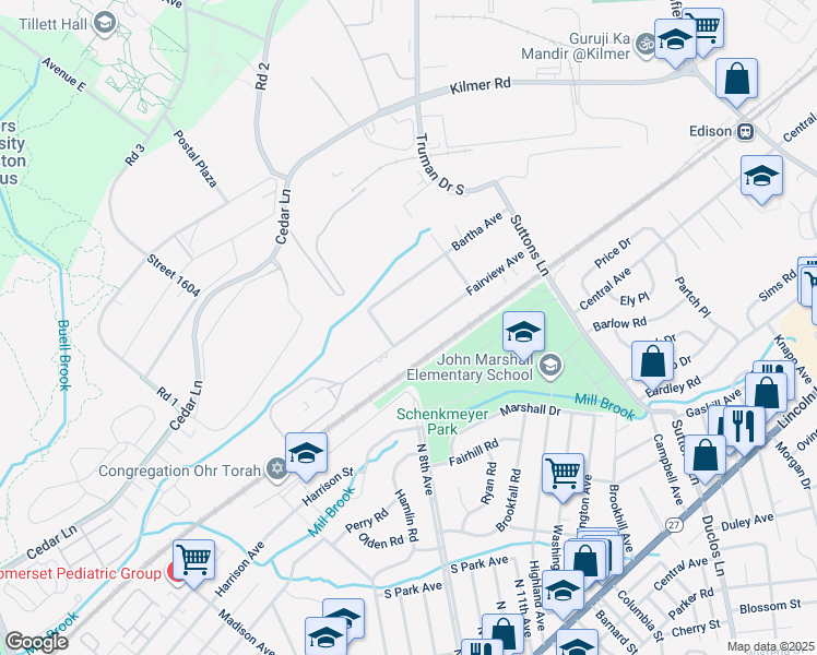 map of restaurants, bars, coffee shops, grocery stores, and more near 61 Fairview Avenue in Edison