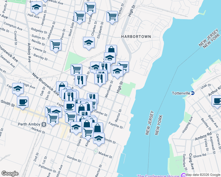 map of restaurants, bars, coffee shops, grocery stores, and more near 446 Mechanic Street in Perth Amboy