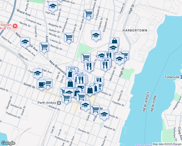 map of restaurants, bars, coffee shops, grocery stores, and more near 424 Division Street in Perth Amboy