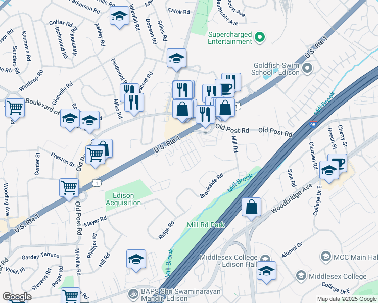 map of restaurants, bars, coffee shops, grocery stores, and more near 860 U.S. 1 in Edison