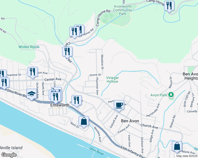 map of restaurants, bars, coffee shops, grocery stores, and more near 24 Kilbuck Street in Pittsburgh