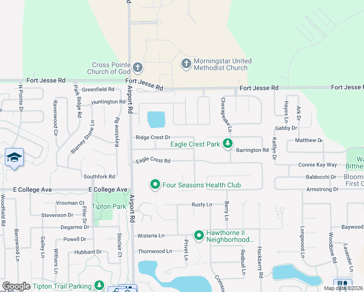 map of restaurants, bars, coffee shops, grocery stores, and more near 3118 Providence Drive in Bloomington