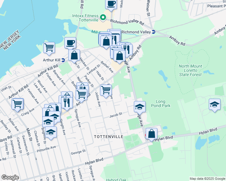 map of restaurants, bars, coffee shops, grocery stores, and more near 37 Bedell Avenue in Staten Island